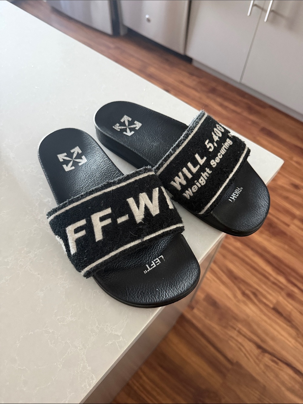 Off-White Black Logo Wool Strap Slide Sandals